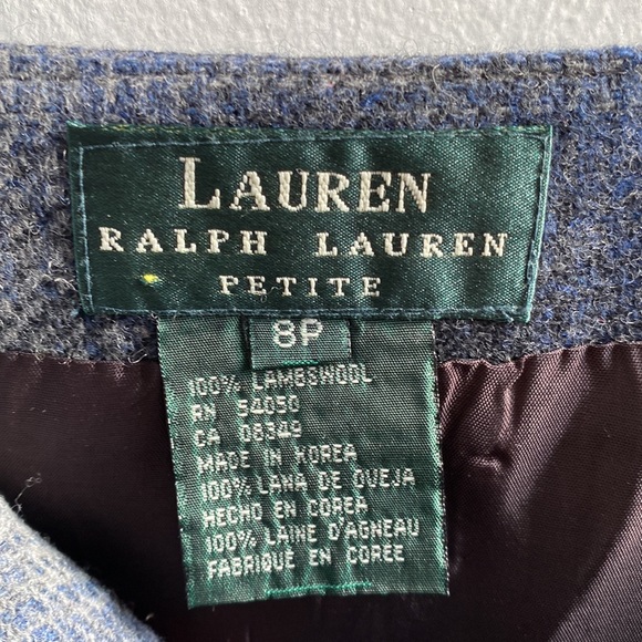 Lauren by Ralph Lauren wool gray  and navy plaid skirt with buttons - Picture 3 of 3